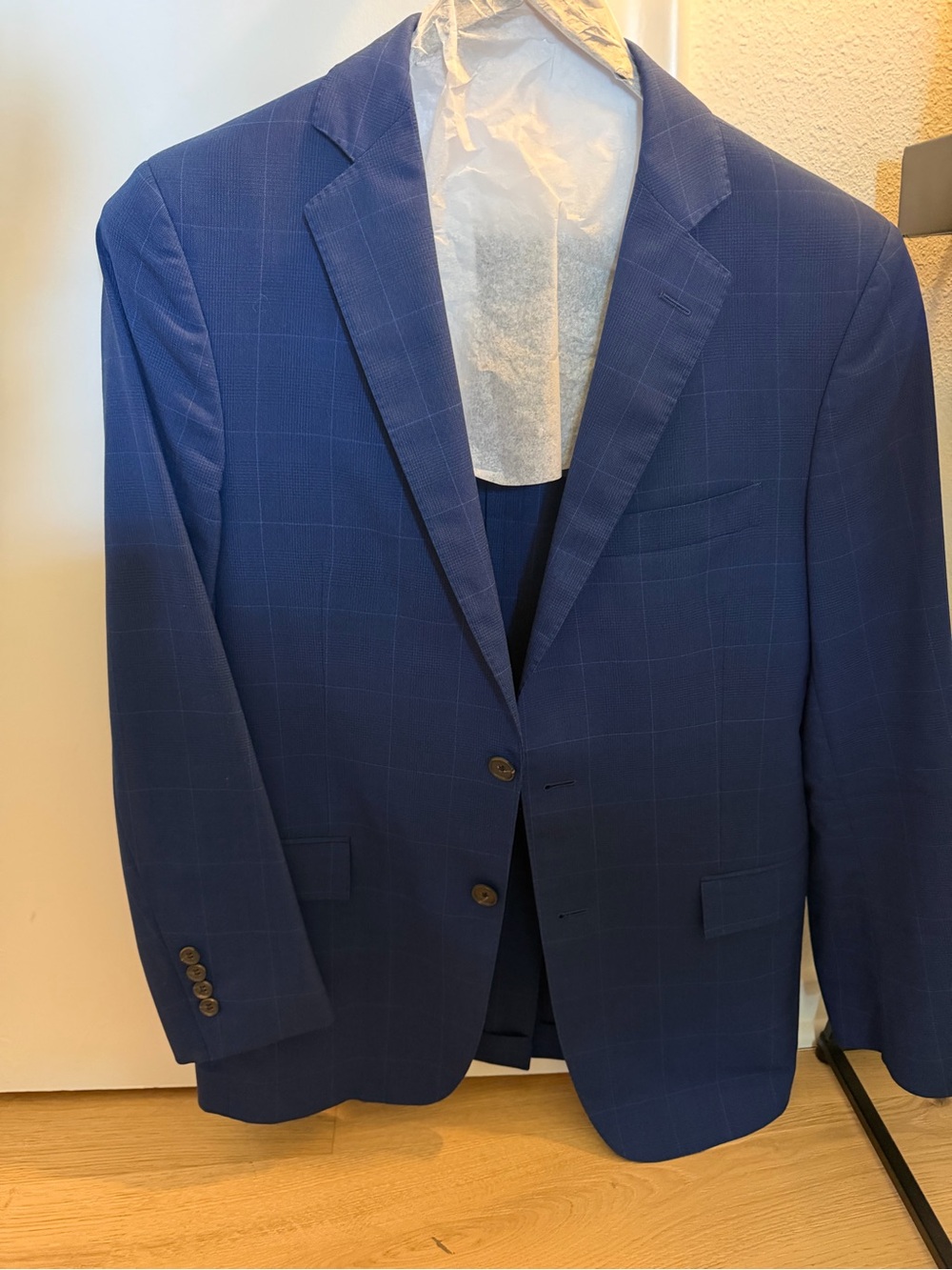 Brooks Brothers 1818 Regent Blue Windowpane Suit 38R Drago Italian Wool